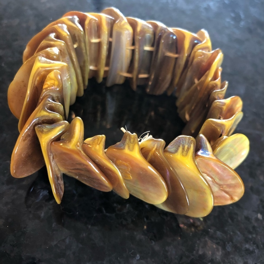 Abalone Shell Stretch Yellow Tan Bracelet